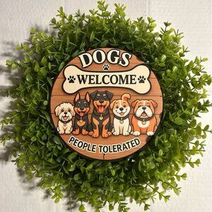 “Welcome” Wreath Very Cute - DOGS WELCOME Artificial for Outdoors / Indoors NEW